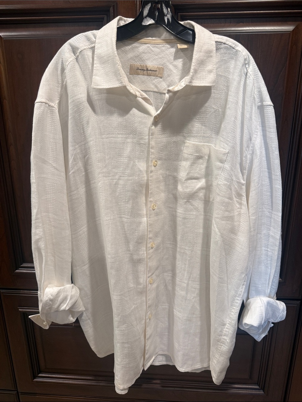 Tommy Bahama Men's White Linen Long Sleeve Button Down Shirt
